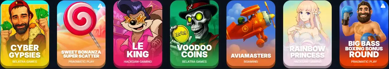 Новые слоты казино Водка — Cyber Gypsies, Sweet Bonanza Super Scatter, Le King, Voodoo Coins, Aviamasters, Rainbow Princess, Big Bass Boxing Bonus Round